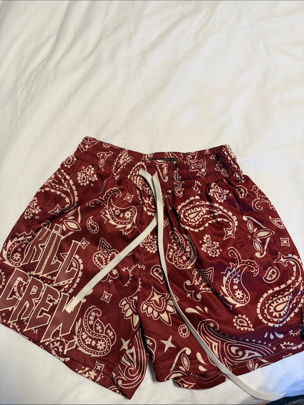Men's Paisley Kill Crew Drawstring Athletic Shorts - Burgundy.